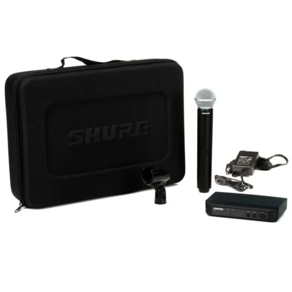Micrófono Inalámbrico Shure BLX24/SM58 – Sistema inalámbrico con el icónico micrófono SM58, sonido cálido y claro, gran alcance y fácil configuración.