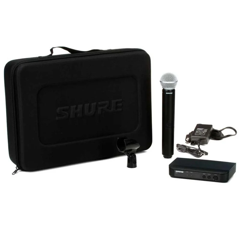 Micrófono Inalámbrico Shure BLX24/SM58 – Sistema inalámbrico con el icónico micrófono SM58, sonido cálido y claro, gran alcance y fácil configuración.