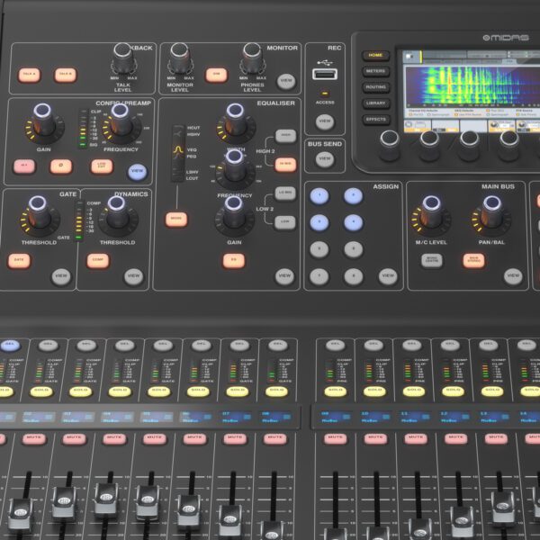 MIDAS M32R LIVE – Consola digital compacta de 40 canales con preamplificadores MIDAS, grabación multipista USB, 8 procesadores de efectos y conectividad AES50. Potencia y calidad para estudio y directo.
