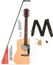 La Fender FA-115 es una guitarra acústica con cuerpo dreadnought, tapa de abeto laminado y diapasón de nogal, ideal para un sonido potente y equilibrado. Perfecta para principiantes y músicos avanzados.